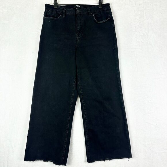 Mica Denim High Rise Wide Leg Crop Jeans Size 30 Black Raw Hem Stretch - Picture 2 of 8